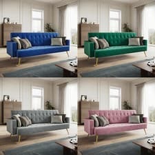 Image of Luxury Velvet Multicolor Sofa Bed 3 Seater Nonwoven Contrast Gold Metal Legs