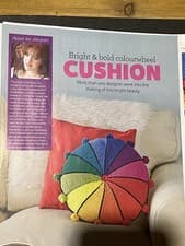 Image of Bright & bold colourwheel DK Cushion Knitting Pattern circular pompom Ann Howard