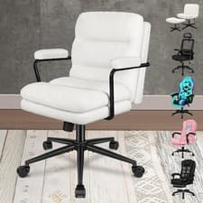 Image of ELFORDSON Mid Back Office Chair with Armrests, Dual-layer Comfy Computer Desk C
