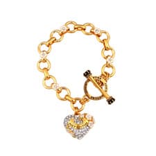 Image of Y2K Juicy Couture "Blooming Hearts" Pave Heart &Enamel Flowers Bracelet in White