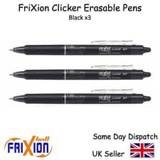 Image of 3x Pilot FriXion Rollerball Clicker Erasable Tip Pens - BLACK BLUE RED GREEN