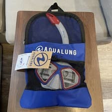Image of Aqualung Adult Hawkeye Combo Mask Snorkel Set Red Blue White