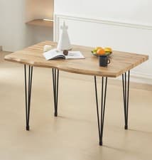 Image of Dining Table, Live Edge Effect Wooden Kitchen Table with Black Metal Legs (1.2m)