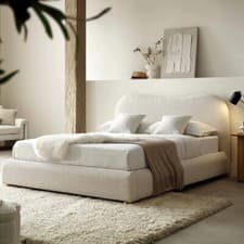 Image of Boucle Ottoman Gas Lift Storage Bed Upholstered Double & King Size Bed Sale!!!