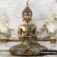 Image of Thai Buddha Praying Meditating Sculpture Figurine Ornament Gold Sitting Home Art