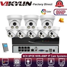 Image of VIKYLIN 8CH 8POE NVR CCTV Systems Turret 24h Full Color 8MP 4K IP CAMERA MIC UK