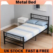 Image of Metal Bed Frame Single 90x190cm, 3ft Iron Bed for Adult Kids Bedroom UK