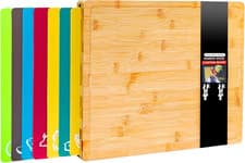 Image of 8 in 1 Extra Large Bamboo Wooden Chopping Boards Set with 7 Colour Coded PP Mats