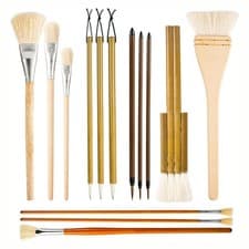 Image of 14Pcs Pottery Glaze Brushes, Wood Pottery Brushes Long Handle for9232