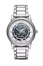 Image of EMPORIO ARMANI AR60006 SKELETON SILVER STAINLESS STEEL MENS WATCH.