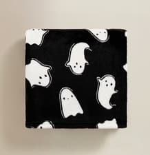 Image of BNWT GEORGE BLACK & WHITE HALLOWEEN GHOST PRINT SOFT FLEECE THROW brand new