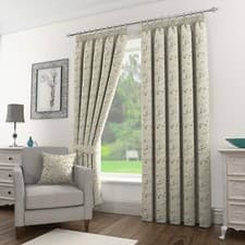 Image of Sherwood Woven Jacquard Leaf Design Pencil Pleat Lined Curtains