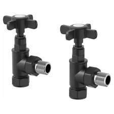 Image of Designer Bathroom Radiator Valves Chrome Heated Towel Rail Pair Straight Angled