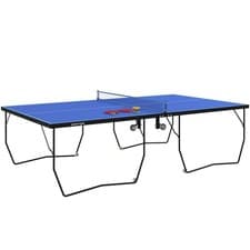 Image of SPORTNOW 9FT Folding Table Tennis Table w/ 8 Wheels for Indoors, Blue
