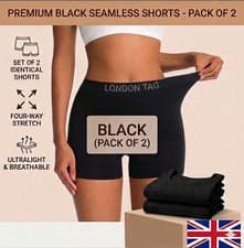 Image of Women’s Seamless Shorts Pack of 2 Black Stretch Gym Yoga Running Cycling