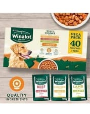 Image of WINALOT Adult Wet Dog Food – Meaty Chunks Mixed in Gravy | 40 x 100g Pouches