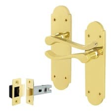 Image of Brass Victorian Scroll Door Handle Polished Brass Internal Bathroom Latch Lock