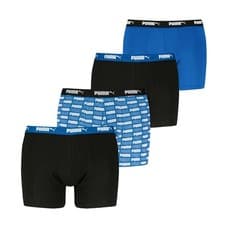 Image of Puma Men’s Cotton Stretch Boxers 4 Pack –Blue, Printed Logo