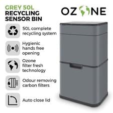 Image of Tower Ozone Recycling Sensor Bin, 50L,Hands Free Opening, Grey T938021GRY