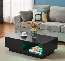 Image of Coffee Table with Storage Drawer Shelf Sofa Side End Table, with LED Light Black