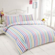 Image of Multicolour Candy Stripe Flannelette Duvet Cover Set 100% Brushed Cotton Bedding
