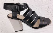 Image of Ladies CLARKS  BLOCK HEEL STRAPPY LEATHER SANDALS BLACK-GREY 5 uk 38 eu BNWB
