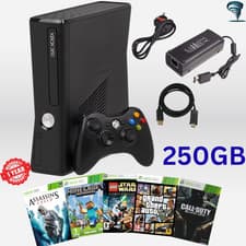 Image of Xbox 360 S Slim Microsoft 250GB Matt Black Kit HDMI Cable Refurbished + 5 Games