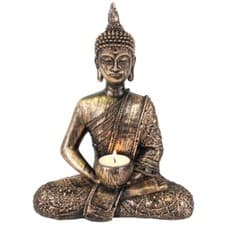 Image of Large Buddha Tealight Holder Candle Bronze Meditation Spiritual Gift Home Decor