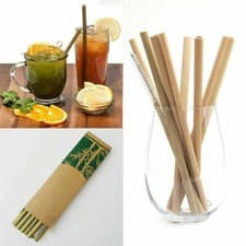 Image of Bamboo Straws + Cleaning Brush Reusable Drinking Pack Biodegradable Natural Eco