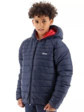 Image of Hugo BOSS REAL DOWN boys kids childrens reversible Blue red coat bomber jacket