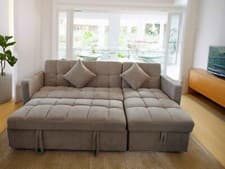 Image of Carson Fabric Sofa Bed in Natural Beige Colour