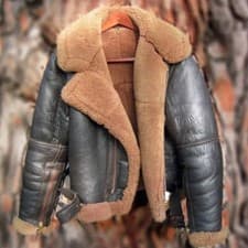 Image of Mens B3 Aviator Jacket RAF WWII Pilot Shearling Leather Brown Flight Bomber Coat