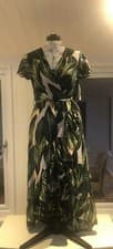 Image of Tenki LEAF PRINT RUFFLE WRAP MAXI DRESS IN GREEN Size S/M