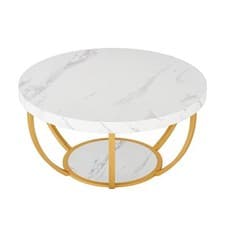 Image of Modern Round Coffee Table, 2-Tier Circle Center Table with Faux White Marble