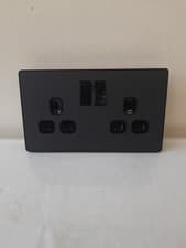 Image of BG Evolve PCDMG22B Matt Grey 2 Gang 13A Switched Socket Outlet-Black Insert