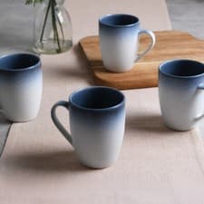 Image of New Set of 4 Stoneware Ombre Blue Textured Mugs for Hot Beverages N-50