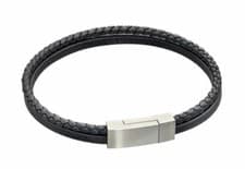 Image of Fred Bennett  Black Recycled Leather Double Row Bracelet (B5321)