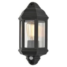 Image of Litecraft Bangor Wall Light Outdoor Traditional Half Lantern With Sensor - Black