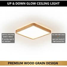 Image of 16" Wooden LED Ceiling Light 40W Square Flush Mount Cold White 6000K Modern
