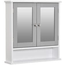 Image of Mirror Cabinet Wall Mounted with Double Mirrored Doors, Hanging Cabinet, Grey