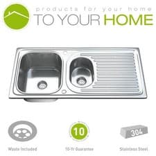 Image of Stainless Steel Kitchen Sink Dihl 1502 1.5 Bowl with Drainer & Waste 100 x 48cm