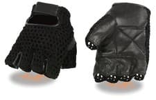 Image of Milwaukee Leather SH219 Men’s Leather/Mesh Fingerless Gloves, Padded Palm to 5X