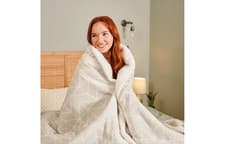 Image of Dreamland Heated Sherpa Blanket Beige Soft Velvet Intelliheat Fast Heat Washable