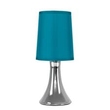 Image of Chrome Touch Table Lamp 31CM Bedside Dimmable Light Fabric Shade & LED Bulb