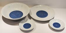 Image of Vintage Japanese Arita 4-piece tableware set; porcelain; white with blue; new