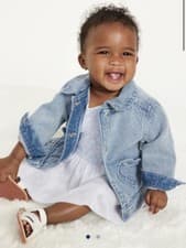 Image of Old Navy Size 0-3 Months Heart-Pocket Trucker Jean Jacket for Baby Girl NWT