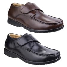 Image of Fleet & Foster Fred Leather Shoes Formal Comfort Lightweight Touch Fasten Mens