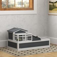 Image of PawHut Wooden Tortoise House Indoor Outdoor w/ Balcony, Tray, Openable Roof
