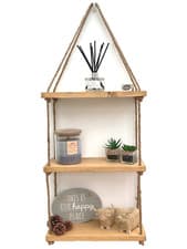 Image of Rustic Wooden Hanging Rope Shelf - Handmade Solid Natural Wood Floating Shelves