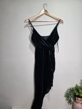Image of Quiz Size 10 Green Velvet Wrap Front Asymmetric Evening/Party Dress